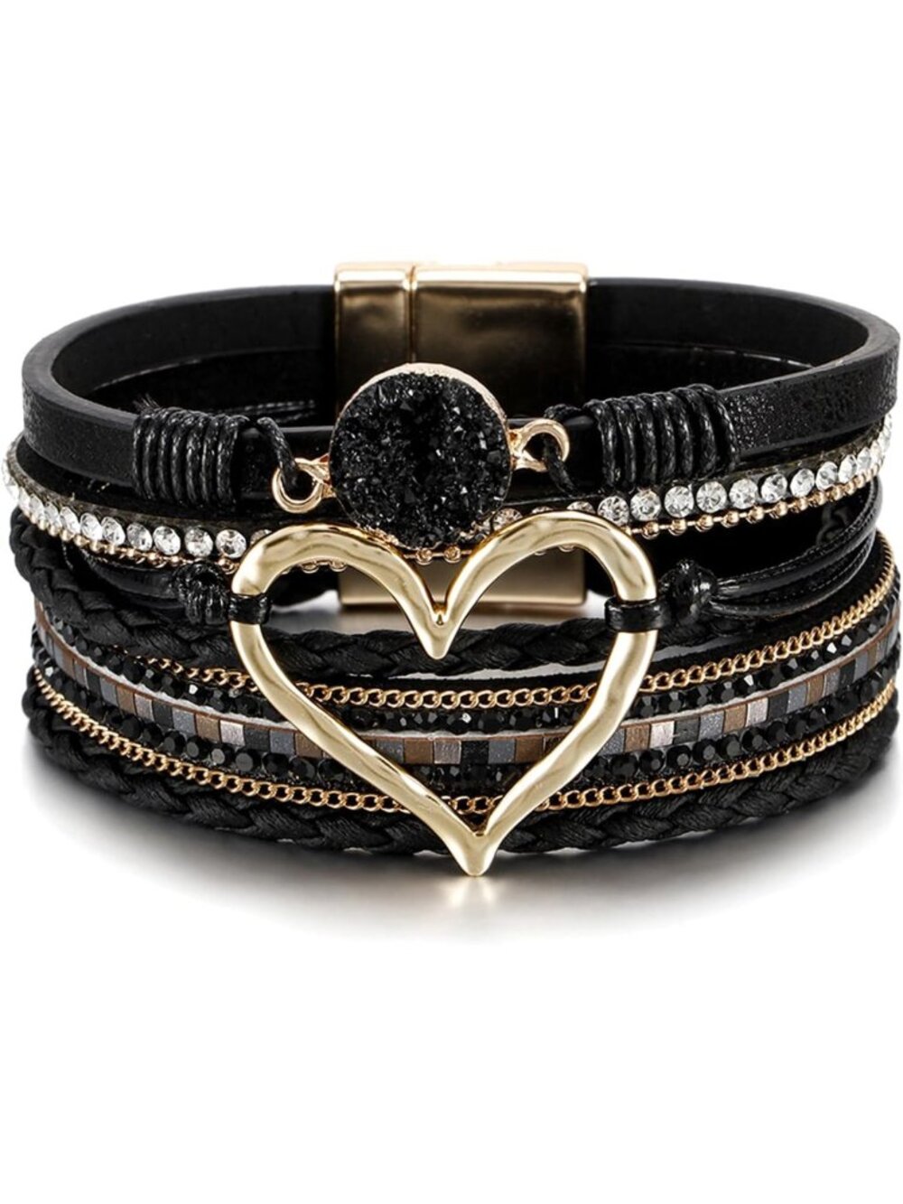 Boho Leather Wrap Bracelet for Women, Western Stacked Cuff Jewelry Accessory